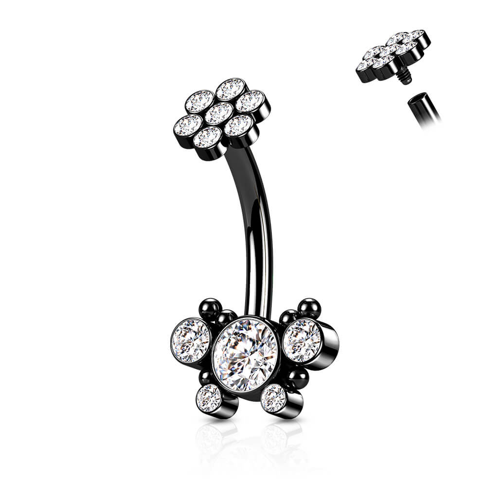 Belly Button Piercing Flower Zirconia Internally Threaded