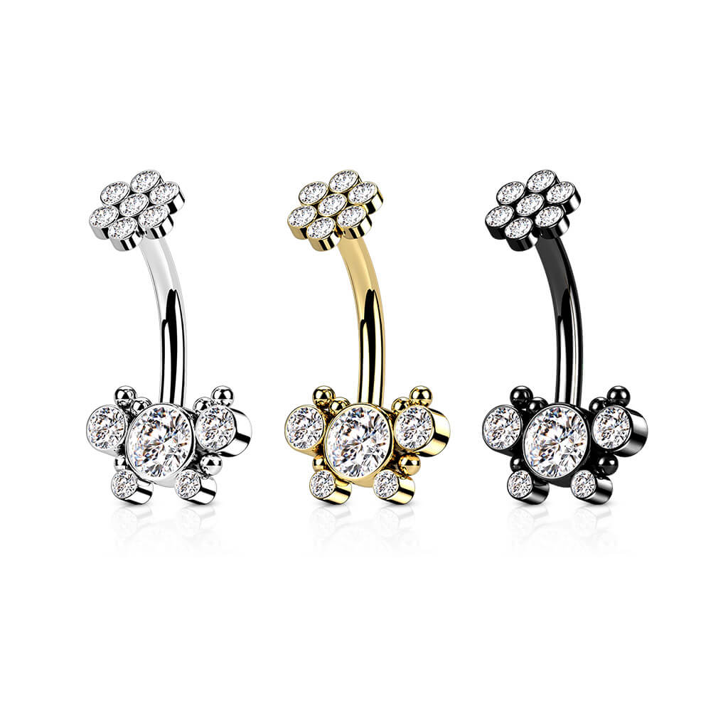 Belly Button Piercing Flower Zirconia Internally Threaded