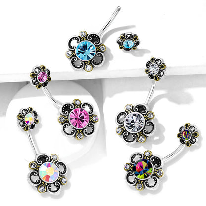 Bauchnabelpiercing Blume Zirkonia Silber