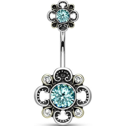 Belly Button Piercing Flower Zirconia Silver