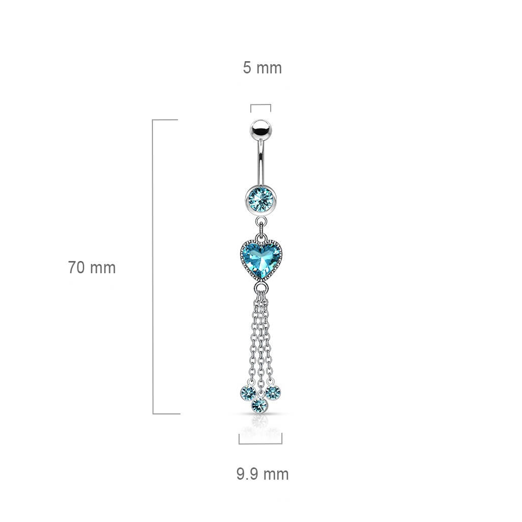 Belly Button Piercing Heart dangle Zirconia Silver