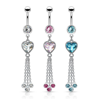 Belly Button Piercing Heart dangle Zirconia Silver