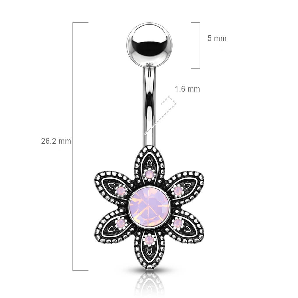 Piercing Nombril Fleur Opale Argent