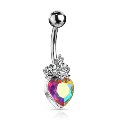 Belly Button Piercing Heart Crown Zirconia Silver