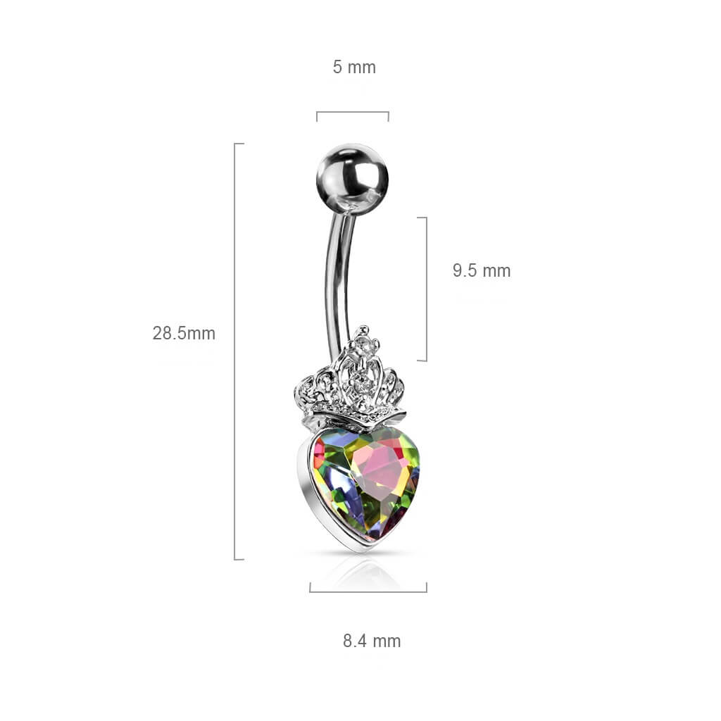 Belly Button Piercing Heart Crown Zirconia Silver