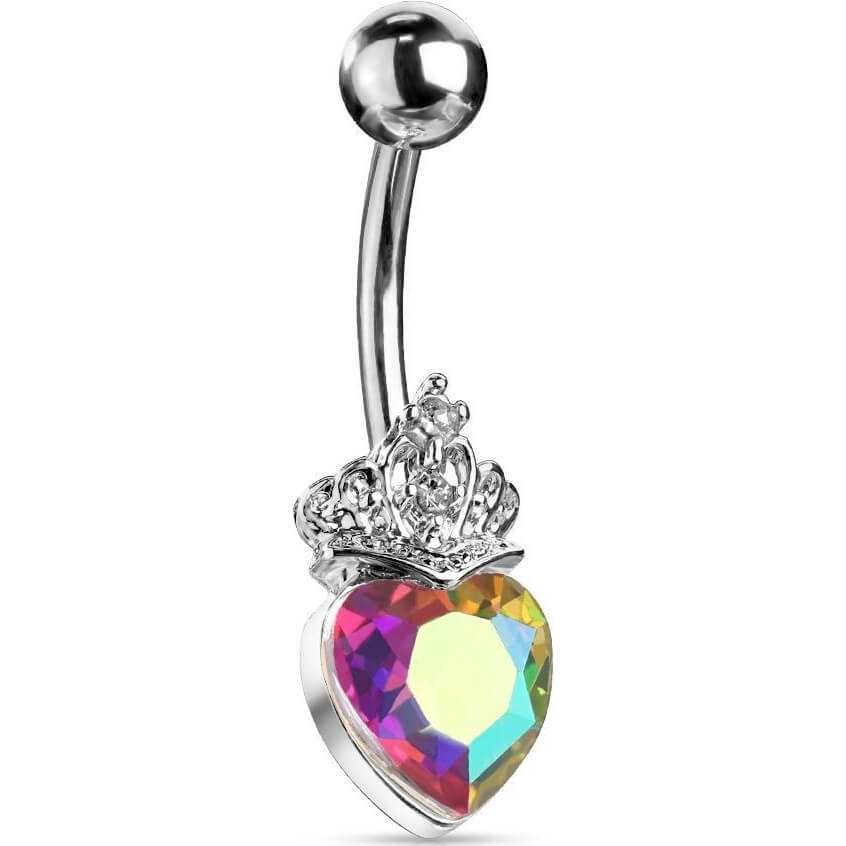 Piercing Ombelico Cuore coronato argento e zirconi