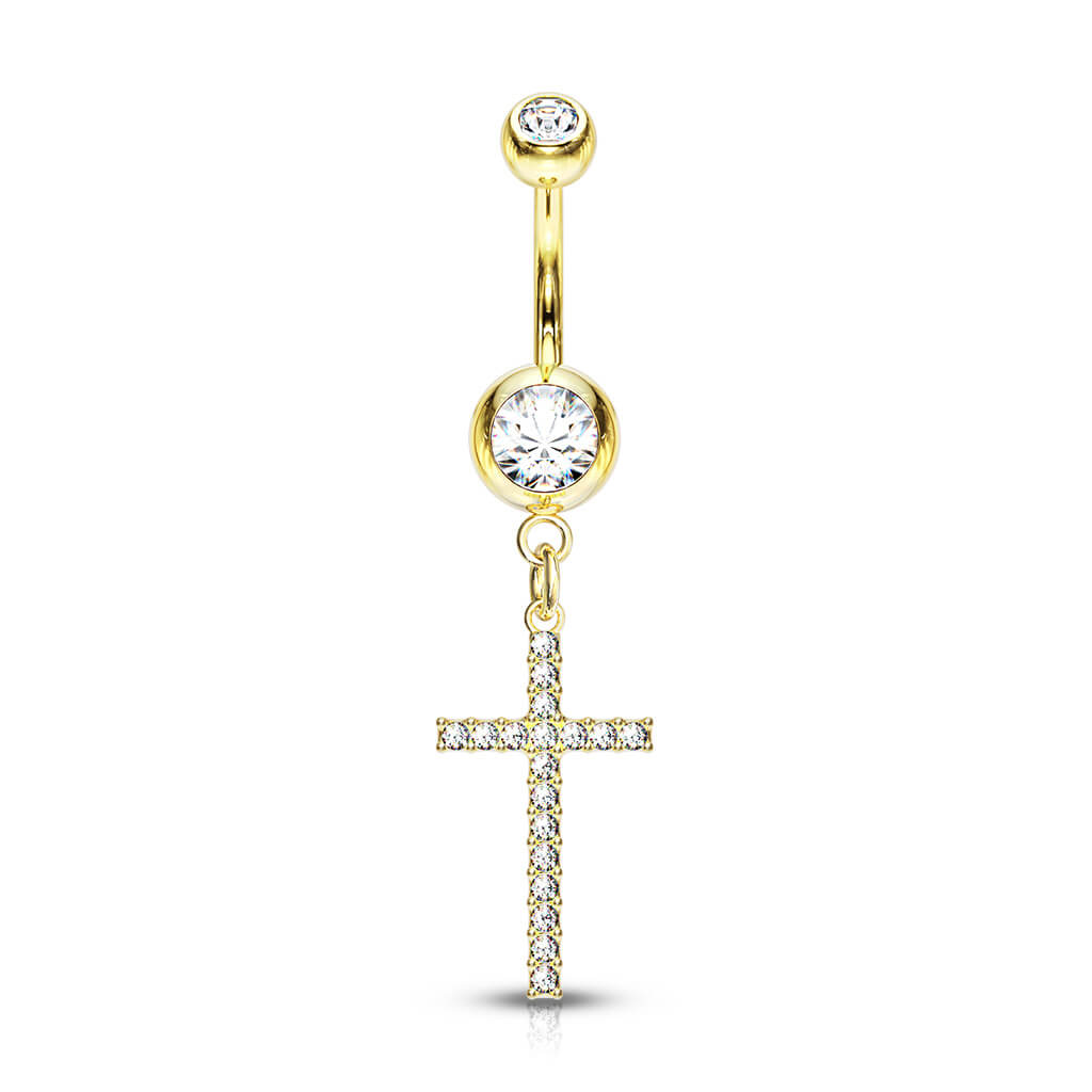 Belly Button Piercing Cross dangle Zirconia