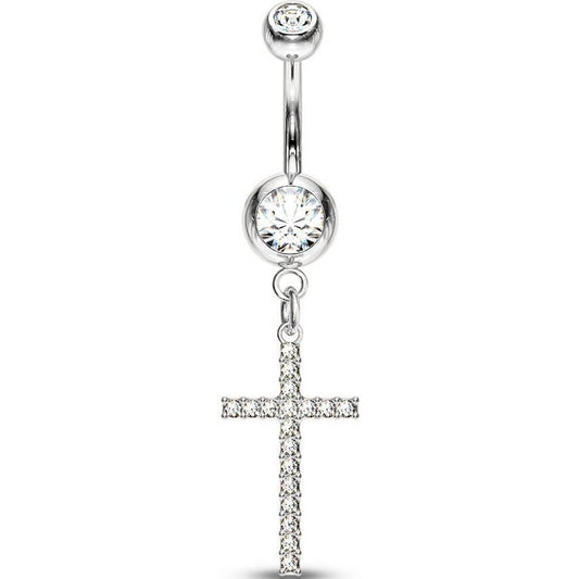 Belly Button Piercing Cross dangle Zirconia