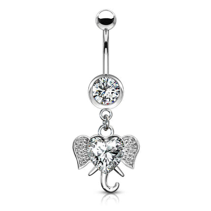 Piercing Nombril Pendentif Éléphant Zircone Argent