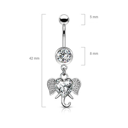 Belly Button Piercing Elephant dangle Zirconia Silver