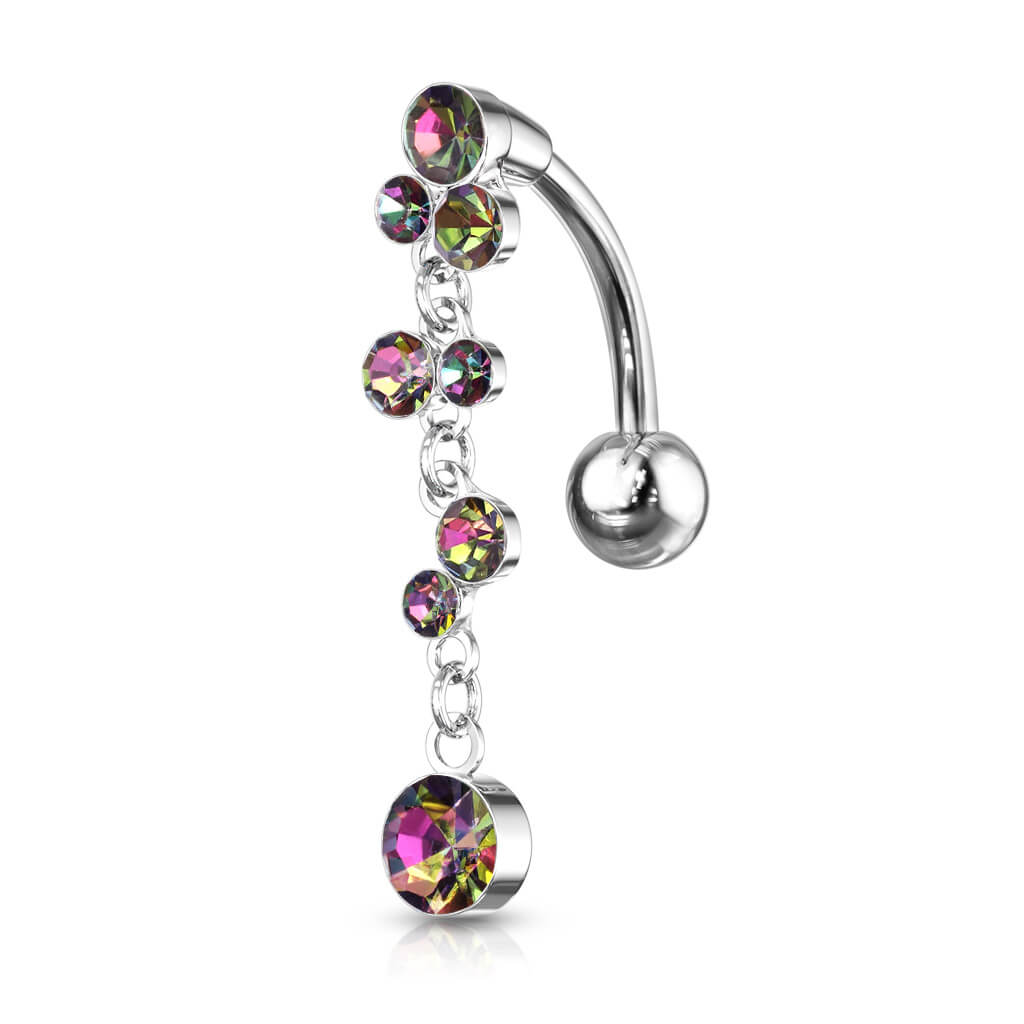 Belly Button Piercing Top Down Bubbles dangle Zirconia Silver