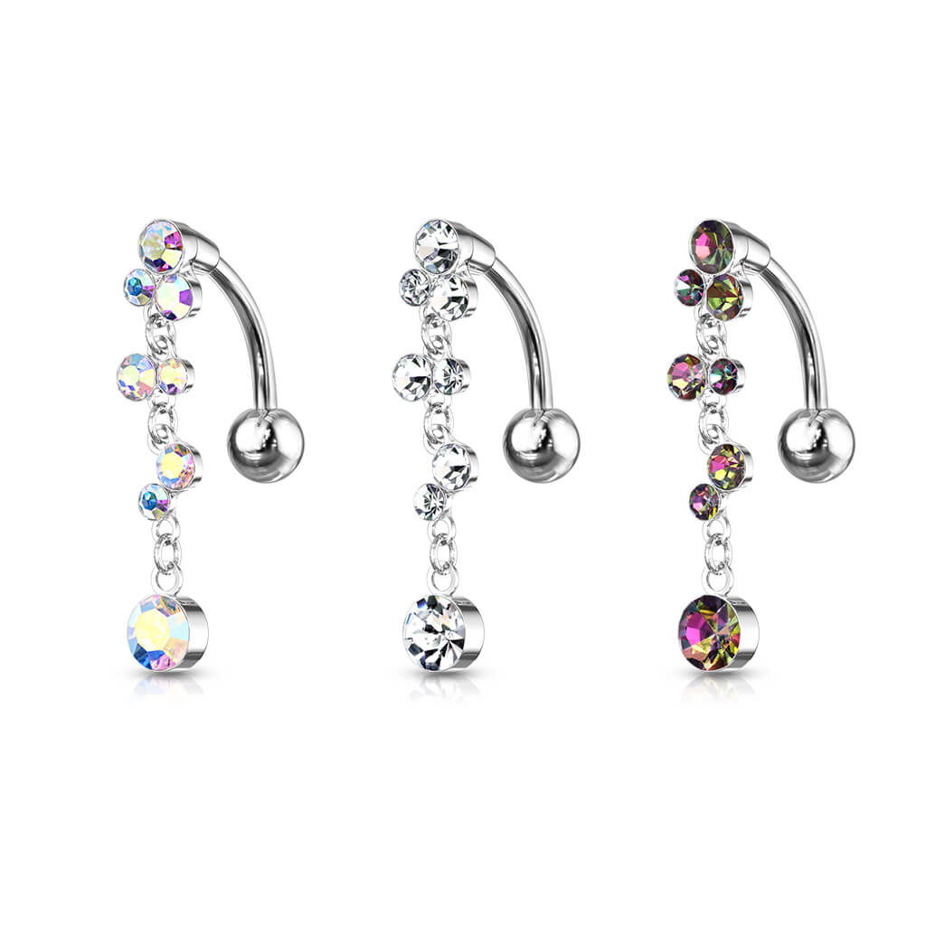 Piercing ombligo Burbujas colgantes Top-Down Circonitas Plata