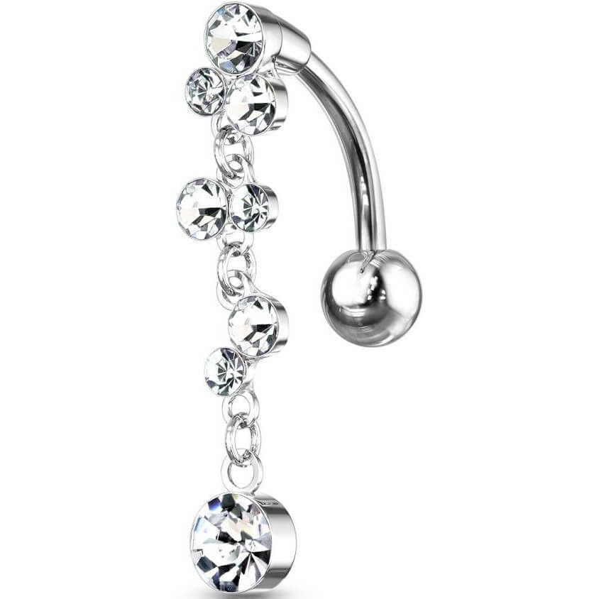 Piercing Nombril Pendentif Bulles Inversé Zircone Argent