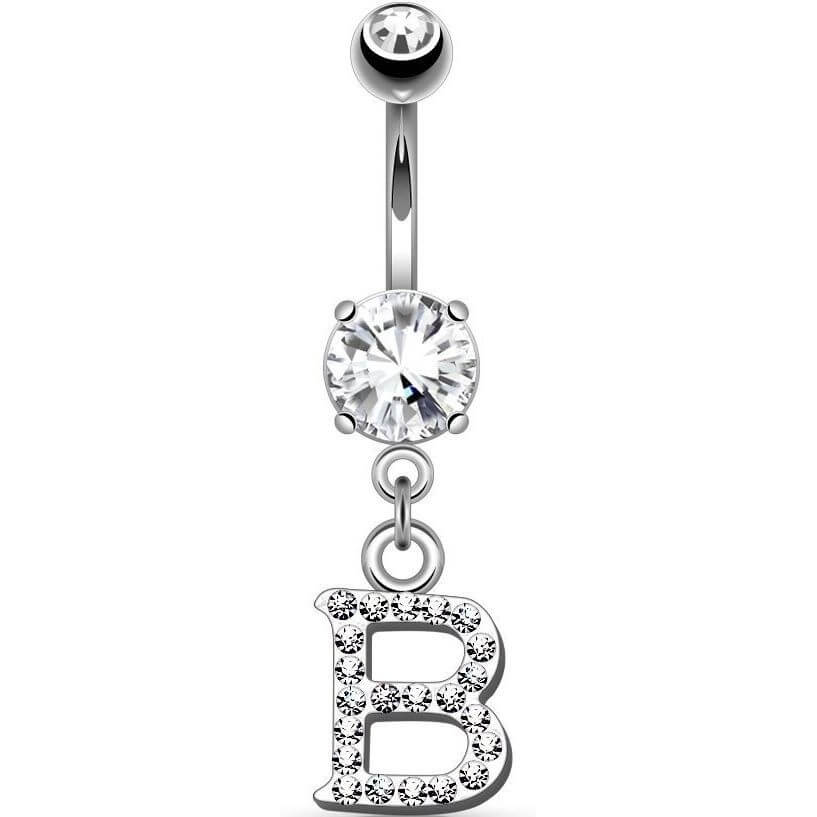 Piercing Nombril Pendentif Lettres Zircone Argent