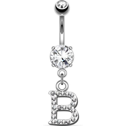 Belly Button Piercing Letters dangle Zirconia Silver