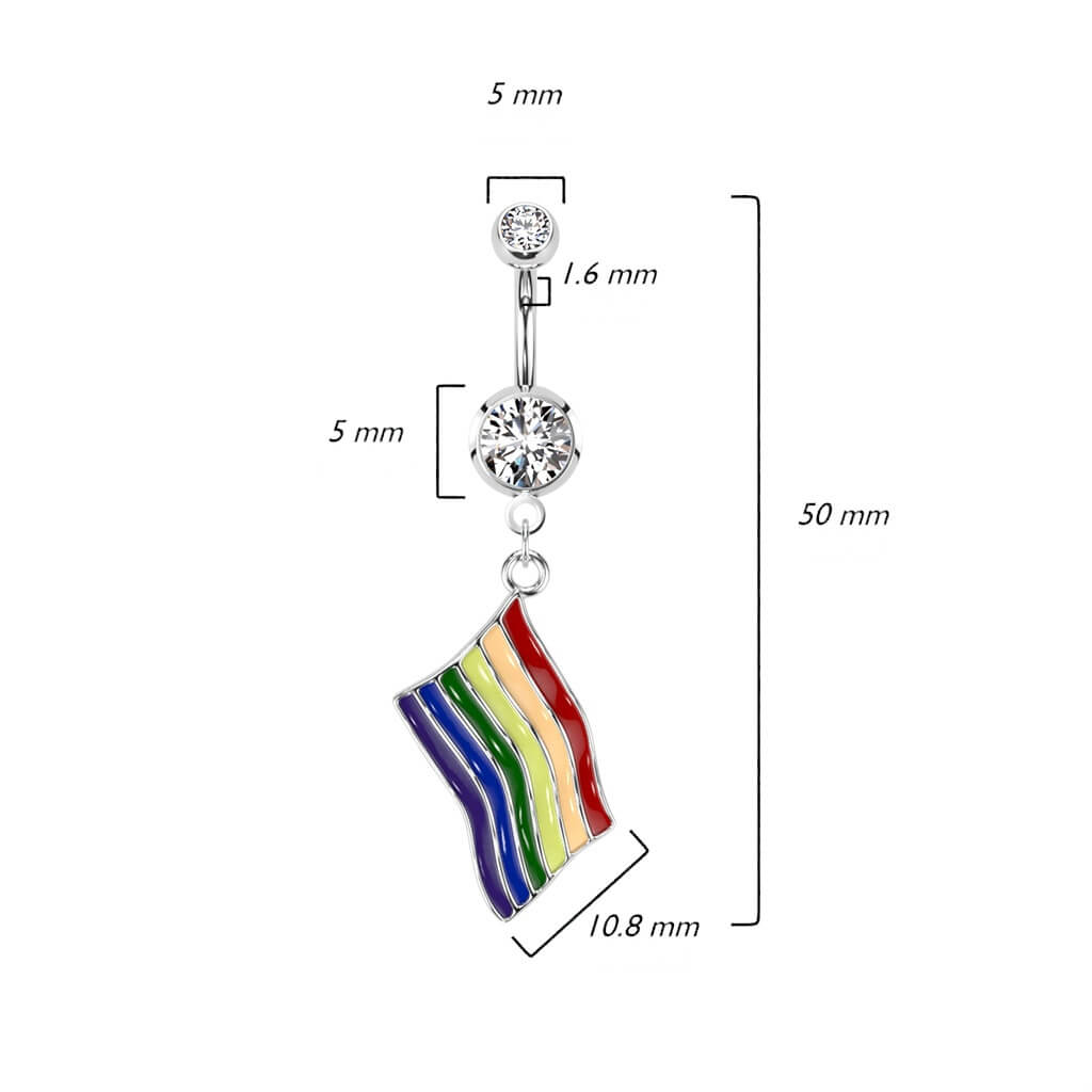 Piercing Nombril Pendentif Drapeau Arc-En-Ciel Zircone