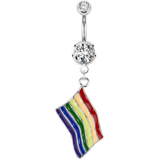 Piercing Nombril Pendentif Drapeau Arc-En-Ciel Zircone