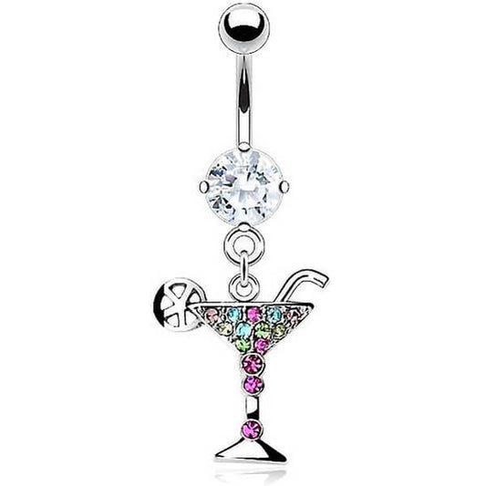 Piercing ombligo Cocktail Martini colgante Circonita plata