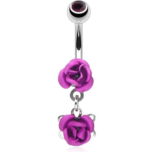 Piercing Ombelico Pendente a rosa zirconi e argento