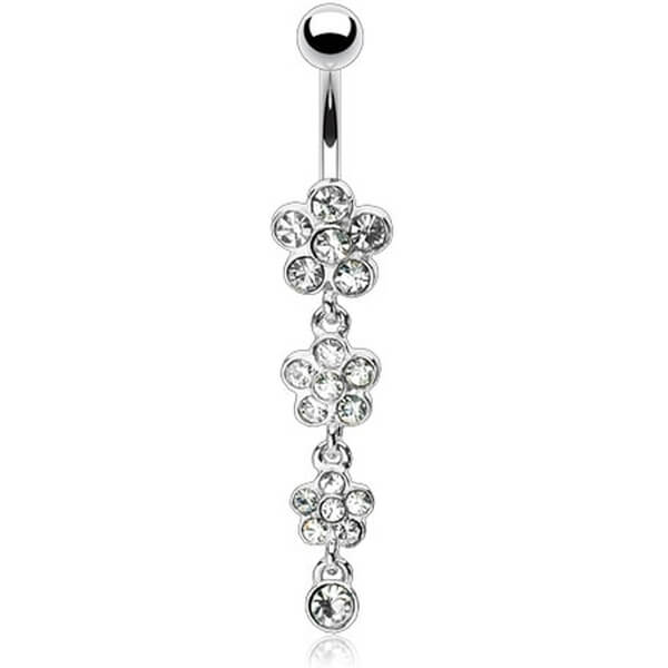 Piercing Ombelico Pendente con fiori di zirconi