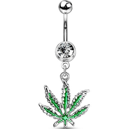 Piercing Nombril Pendentif Feuille De Chanvre Zircone Argent