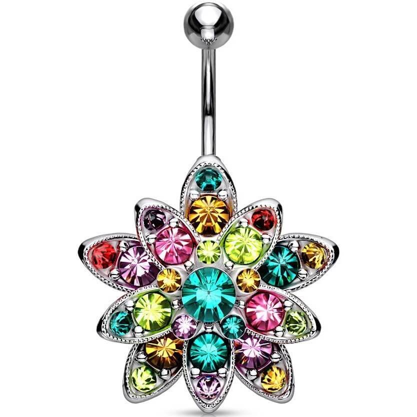 Belly Button Piercing Flower Zirconia