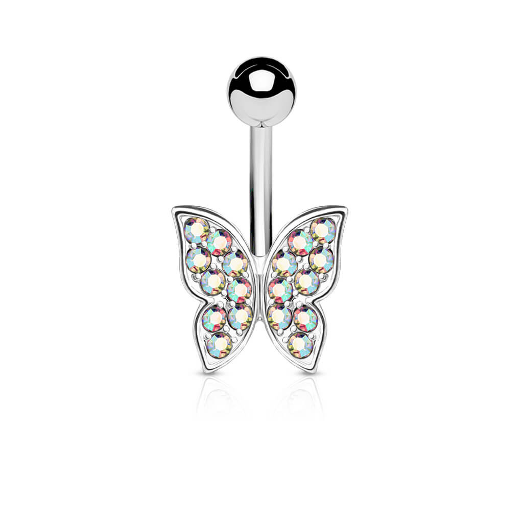 Belly Button Piercing Butterfly Zirconia Silver