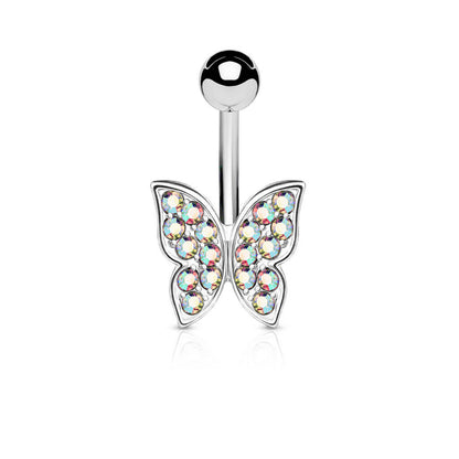 Belly Button Piercing Butterfly Zirconia Silver