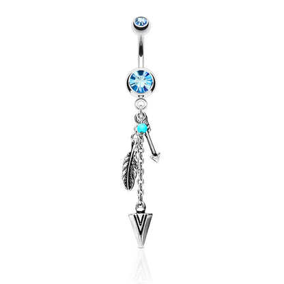 Belly Button Piercing Arrow Feather dangle Zirconia