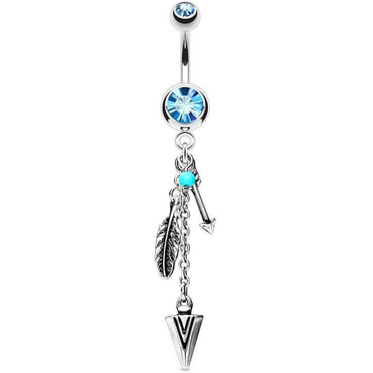 Piercing Nombril Pendentif Flèche Plume Zircone