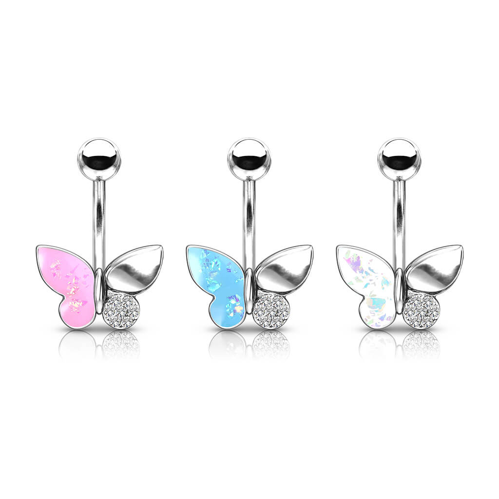 Piercing Nombril Papillon Opale Zircone Argent