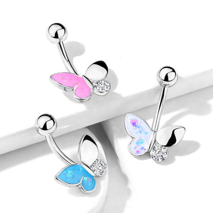 Bauchnabelpiercing Schmetterling Zirkonia Opal Silber