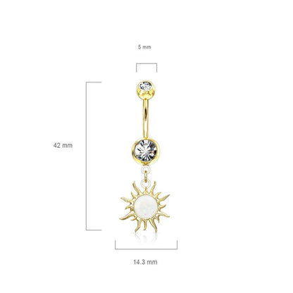 Piercing Nombril Pendentif Soleil Tribal Opale Zircone