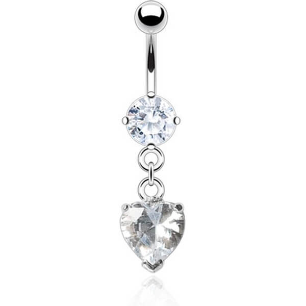 Piercing Nombril Pendentif Coeur Zircone Argent