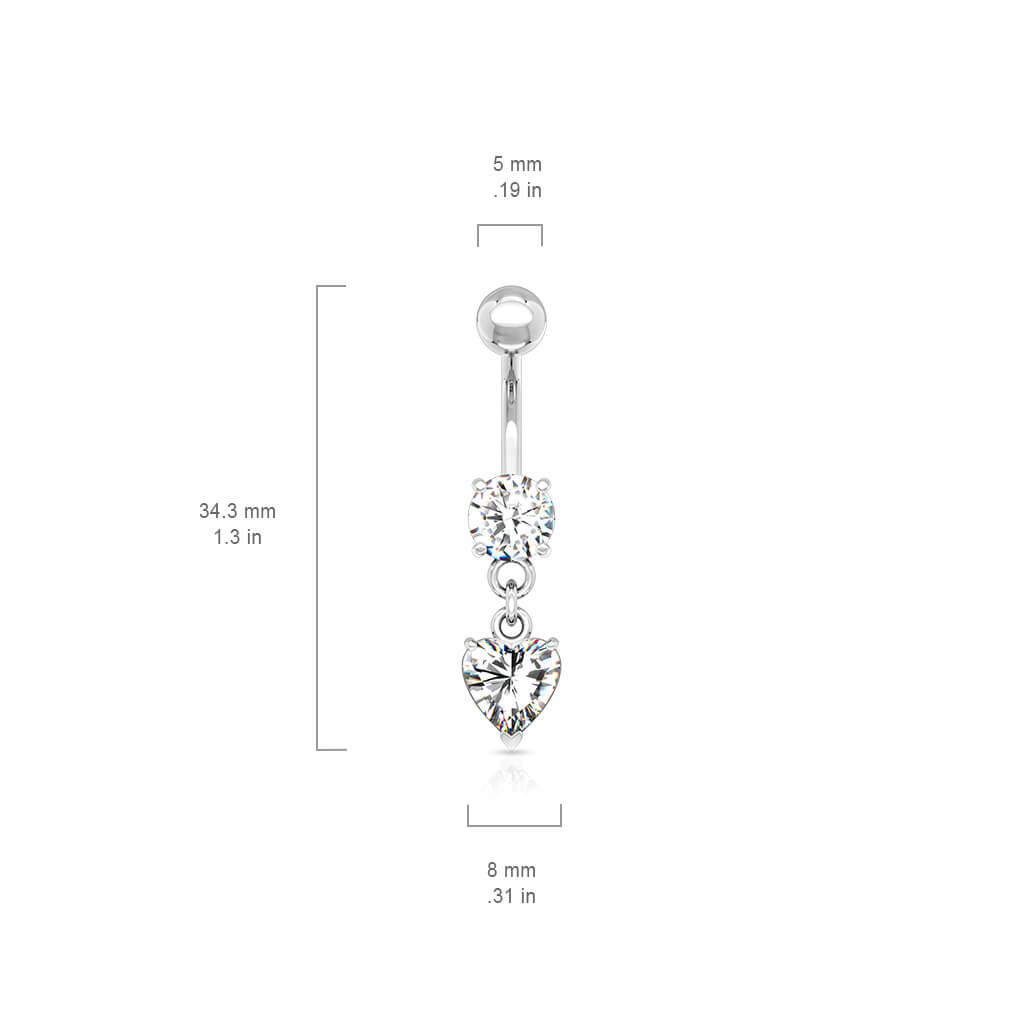 Piercing Nombril Pendentif Coeur Zircone Argent