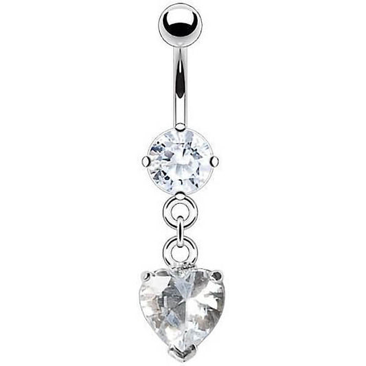 Belly Button Piercing Heart dangle Zirconia Silver