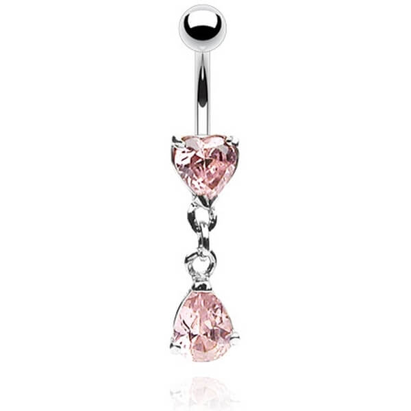 Belly Button Piercing Drops Heart dangle Zirconia Silver