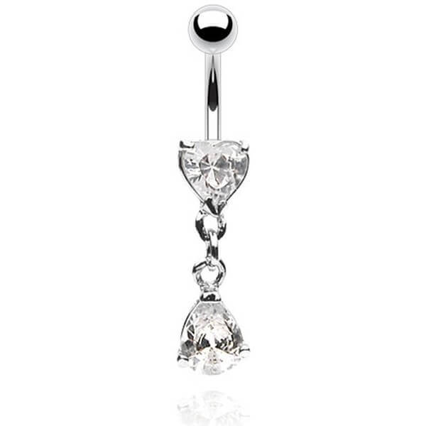 Piercing Nombril Pendentif Cœur Zircone Argent