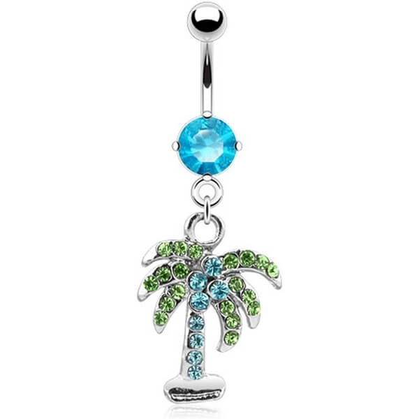 Belly Button Piercing Palm Tree dangle Zirconia