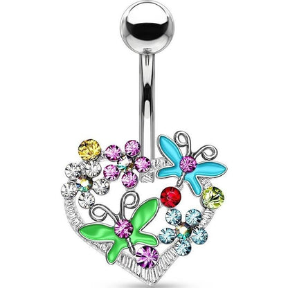 Piercing Nombril Cœur Papillon Fleurs Zircone