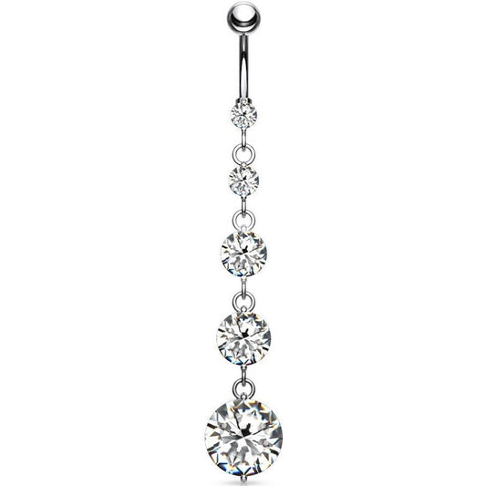 Piercing Nombril Pendentif 5 Zircones Argent