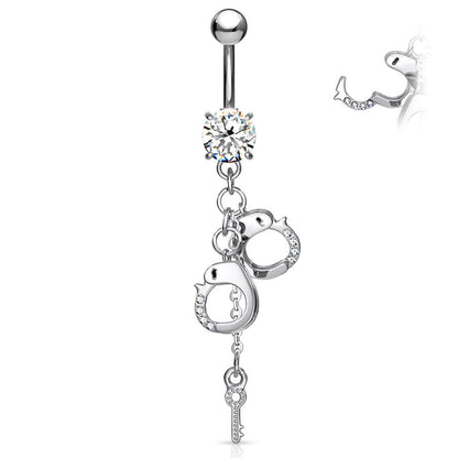 Piercing Ombelico Pendente a forma di Manette in zirconi e argento