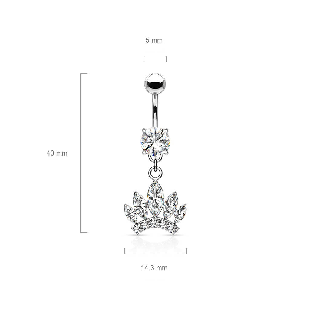 Belly Button Piercing Crown dangle Zirconia Silver