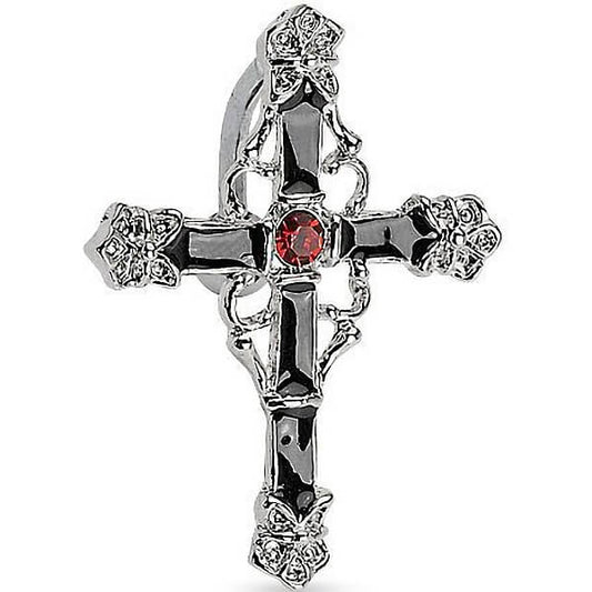 Belly Button Piercing Top Down Cross Black Zirconia