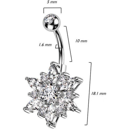 Piercing Ombelico Fiore di Zirconi taglio Marquise