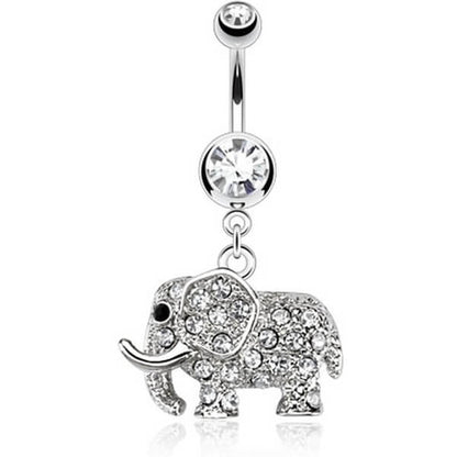 Piercing Ombelico Pendente Elefante in argento e zirconi