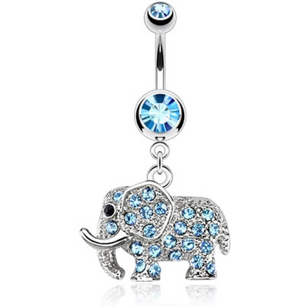 Piercing ombligo Elefante colgante Circonita Plata