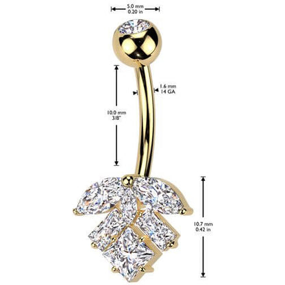 Belly Button Piercing titanium brass leaf marquise cut zirconia