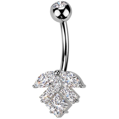 Belly Button Piercing titanium brass leaf marquise cut zirconia