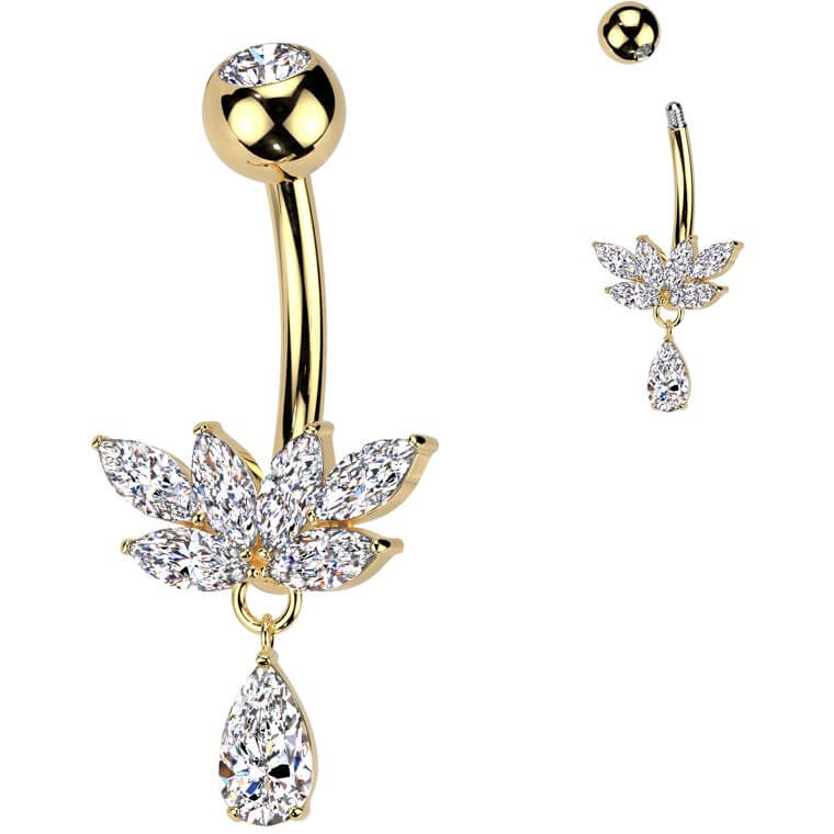 Belly Button Piercing titanium brass zirconia teardrop dangle